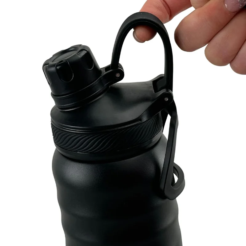 Hans Larsen Black Hans Larsen Cento Double-Walled Stainless Steel Vacuum Flask 720ml Hot And Cold Insulated Sports Water Bottle, Leak-Proof Lid with Carry Loop, Durable Travel Flask for Daily Use - Black  | Best Price UAE