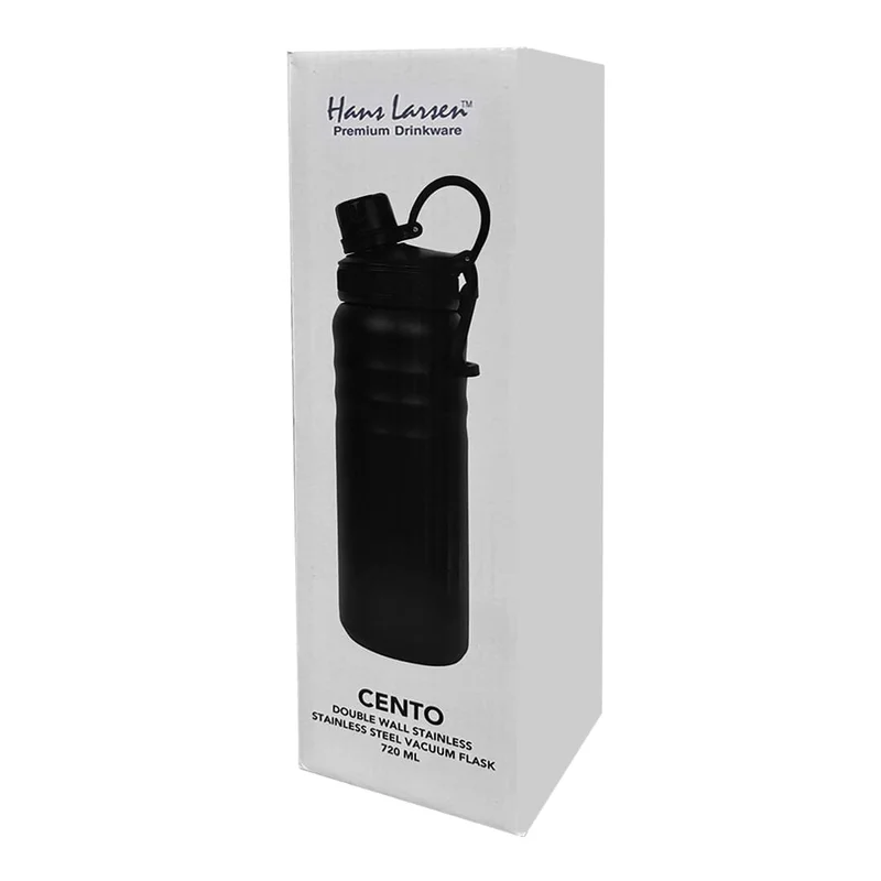 Hans Larsen Black Hans Larsen Cento Double-Walled Stainless Steel Vacuum Flask 720ml Hot And Cold Insulated Sports Water Bottle, Leak-Proof Lid with Carry Loop, Durable Travel Flask for Daily Use - Black  | Best Price UAE