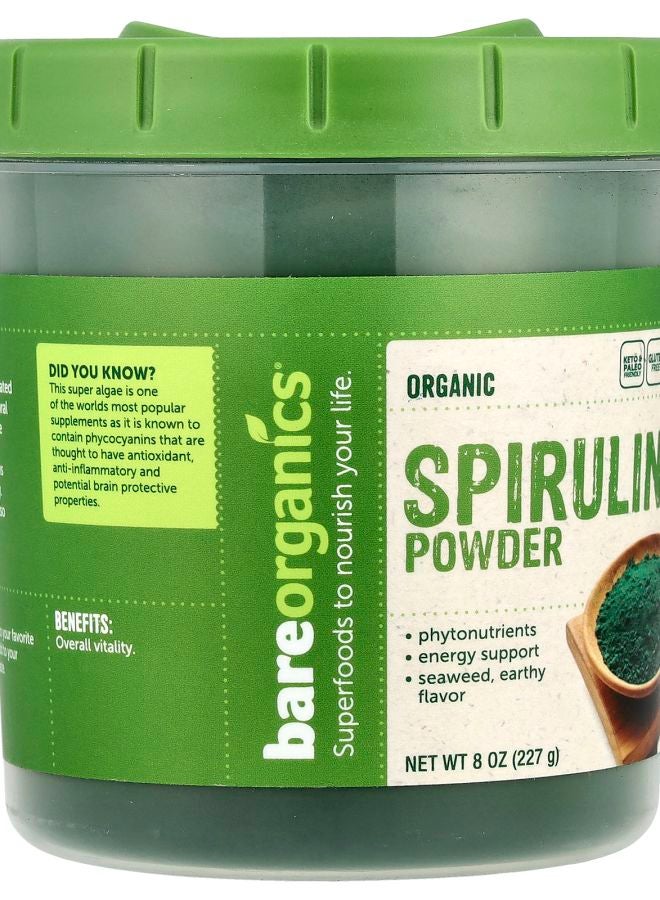 BareOrganics مسحوق سبيرولينا العضوي 8 أونصات (227 جرام) - Image 2