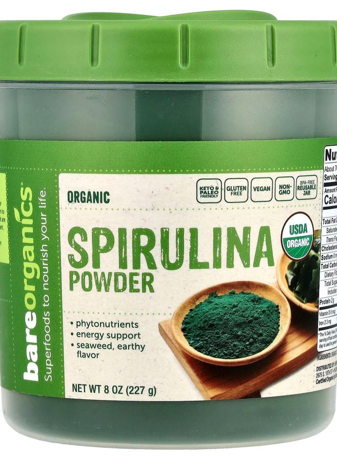 BareOrganics مسحوق سبيرولينا العضوي 8 أونصات (227 جرام) - Image 1