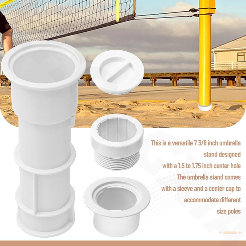 ZHONGXIA US105 Umbrella Stand with Sleeve and Center Cap, 7 1/2" Stand with Sleeve, for Umbrellas, Volleyball Poles and Tiki Torches, 1 1/2" - 1 3/4" Hole Can be Installed on Floor, Step or Deck - White - Image 5