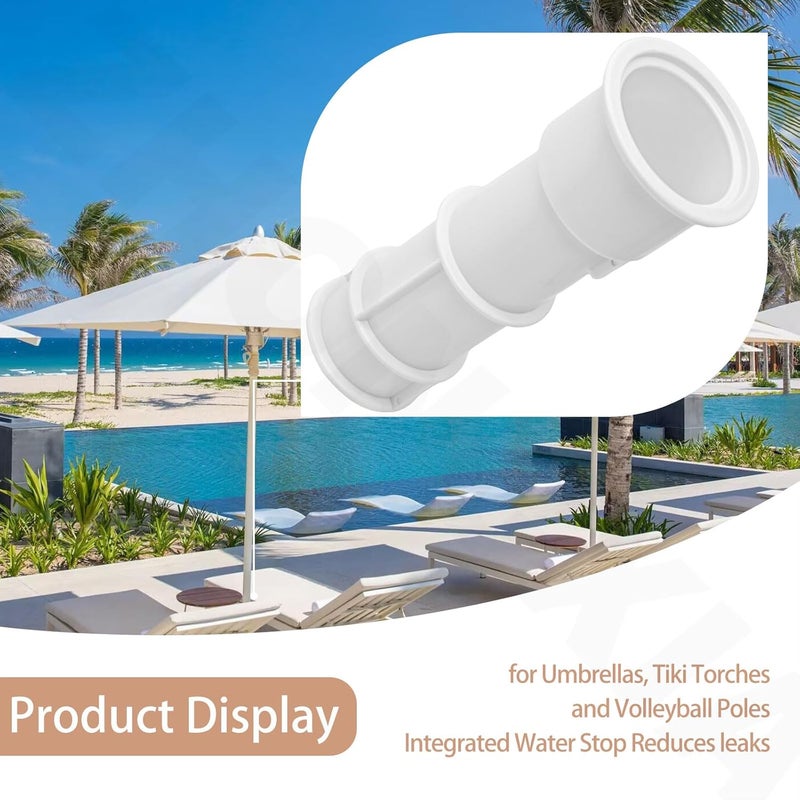 ZHONGXIA US105 Umbrella Stand with Sleeve and Center Cap, 7 1/2" Stand with Sleeve, for Umbrellas, Volleyball Poles and Tiki Torches, 1 1/2" - 1 3/4" Hole Can be Installed on Floor, Step or Deck - White - Image 4