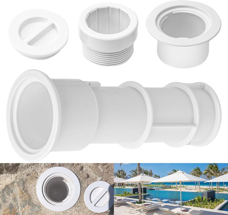 ZHONGXIA US105 Umbrella Stand with Sleeve and Center Cap, 7 1/2" Stand with Sleeve, for Umbrellas, Volleyball Poles and Tiki Torches, 1 1/2" - 1 3/4" Hole Can be Installed on Floor, Step or Deck - White - Image 1