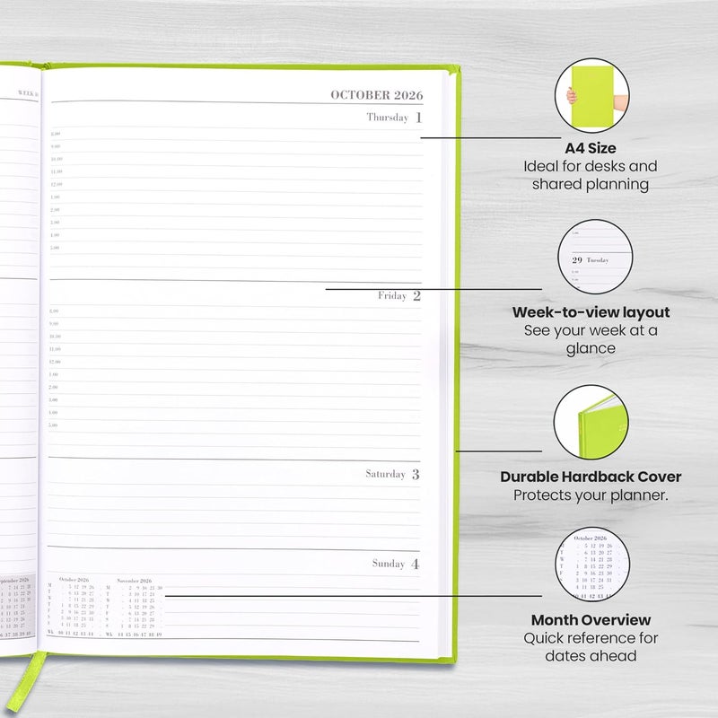 evelay 2024 2025 Academic A4 Week To View Hardback Diary Planner Organiser for School Student Teacher Mid Year (Lime) - Image 4