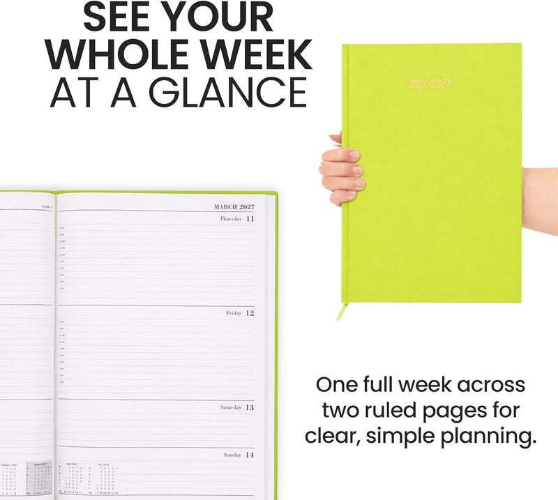 evelay 2024 2025 Academic A4 Week To View Hardback Diary Planner Organiser for School Student Teacher Mid Year (Lime) - Image 5