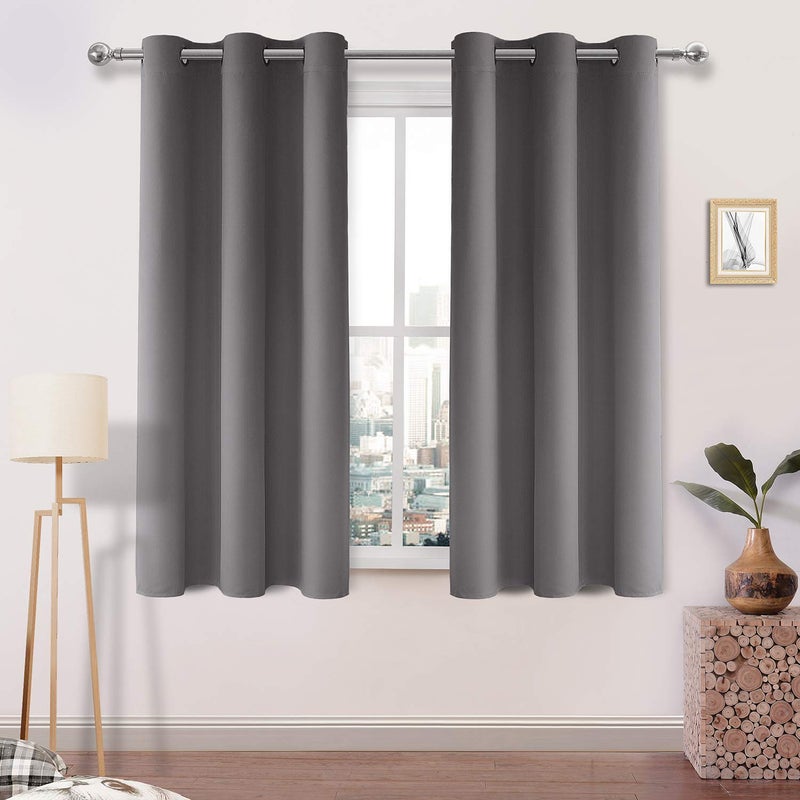DWCN Grey Blackout Curtains 45 Inch Length Thermal Curtain for Bedroom Living Room Solid Grommet Light Blocking Drapes  W38 x L45 2 Thick Panels