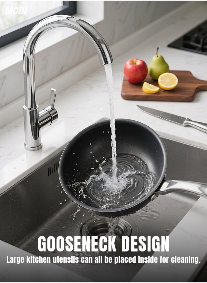 MODI Chrome Kitchen Sink Mixer Tap, Gooseneck Single Handle Faucet, Water Saving Aerated Flow, Rust Resistant Deck Mounted Kitchen Basin Tap For Home, Pantry - Image 5