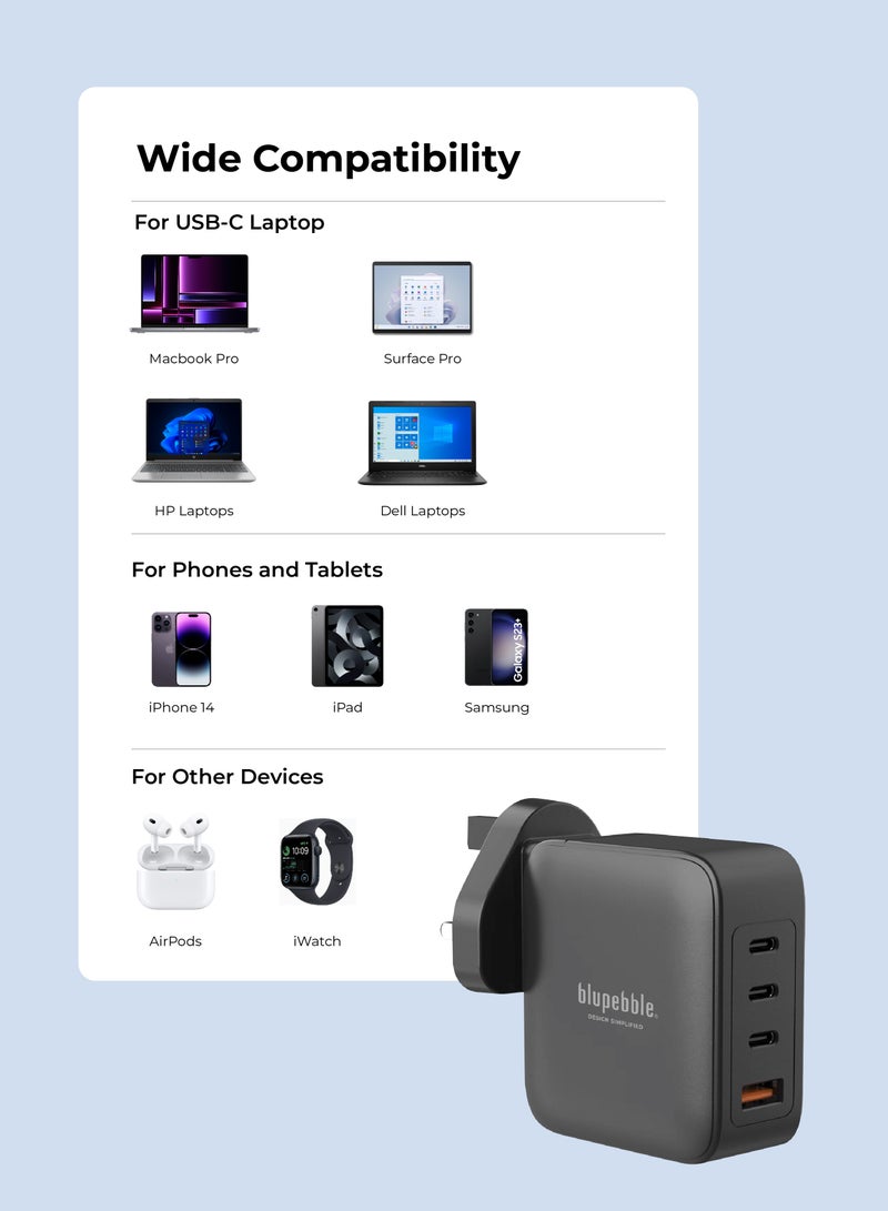 blupebble 140W GaN Fast Charger – 4-Port USB-C PD Power Adapter for Laptop, MacBook, iPhone 16, Samsung & More | Compact Type-C Charging Plug - Image 3