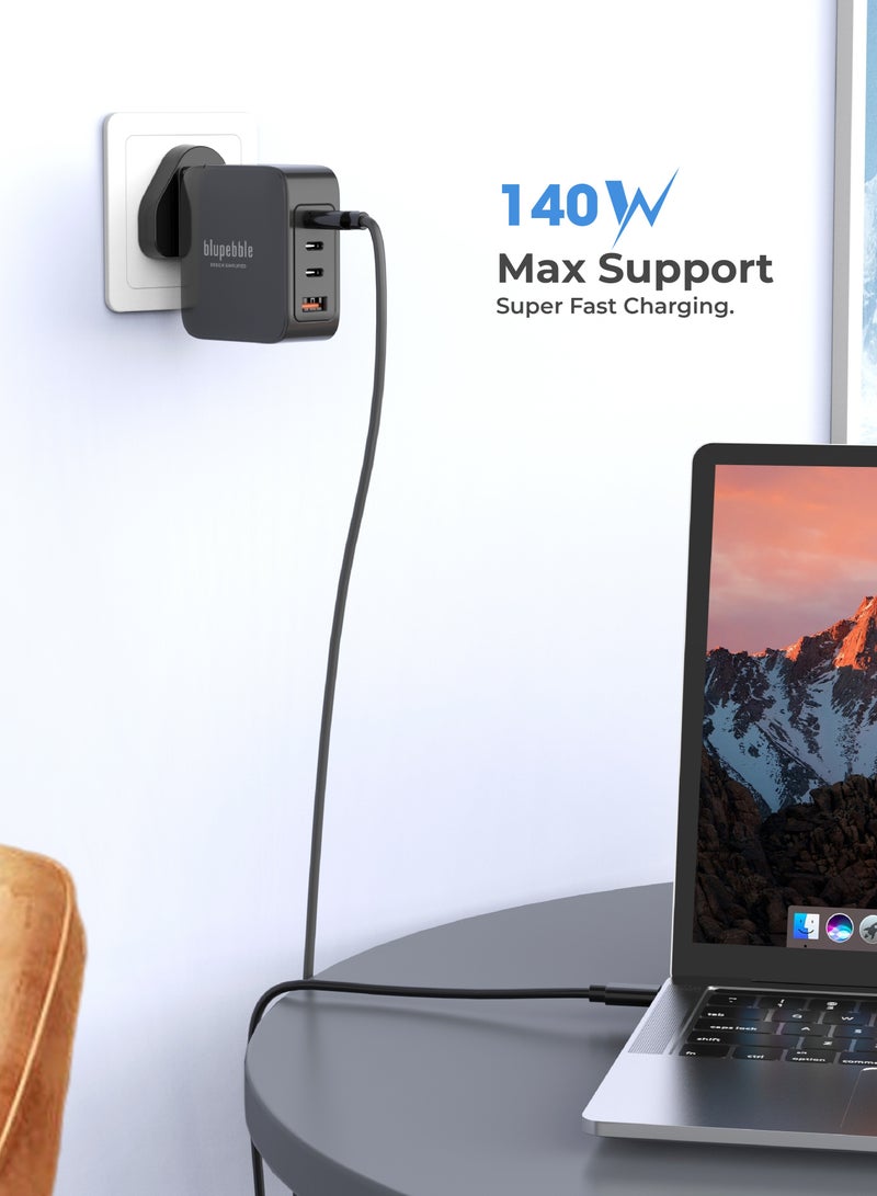 blupebble 140W GaN Fast Charger – 4-Port USB-C PD Power Adapter for Laptop, MacBook, iPhone 16, Samsung & More | Compact Type-C Charging Plug - Image 2