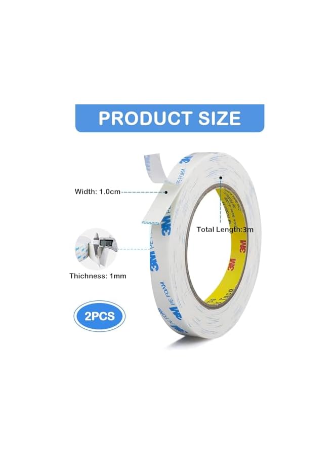 PROMASS promass 2pcs Strongest Double Sided Tape,Waterproof Heavy Duty Mounting Tape Made of 3M PE, Length 9.84 Ft，Width 0.4in, White Strong Adhesive Foam Tape for Walls Decor Picture Strips  - Image 2