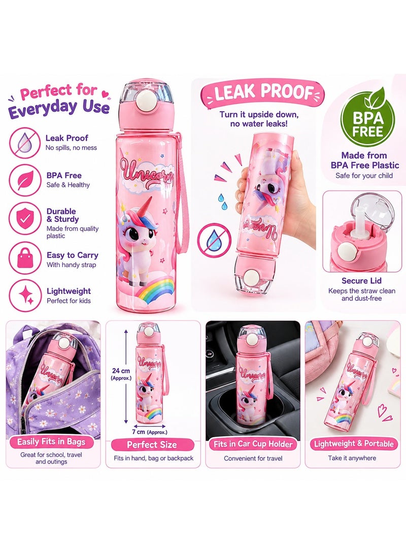 UNICORN - 750ML Cute  Pattern Water Bottle with free 50pcs stickers for School Kids with Straw & Handle – Portable Leakproof Durable Large Capacity Drinking Cup for Outdoor Sports, Travel & Daily Use Gift - Image 2
