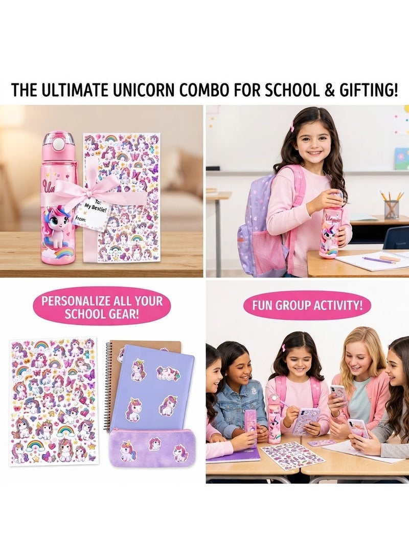 UNICORN - 750ML Cute  Pattern Water Bottle with free 50pcs stickers for School Kids with Straw & Handle – Portable Leakproof Durable Large Capacity Drinking Cup for Outdoor Sports, Travel & Daily Use Gift - Image 3