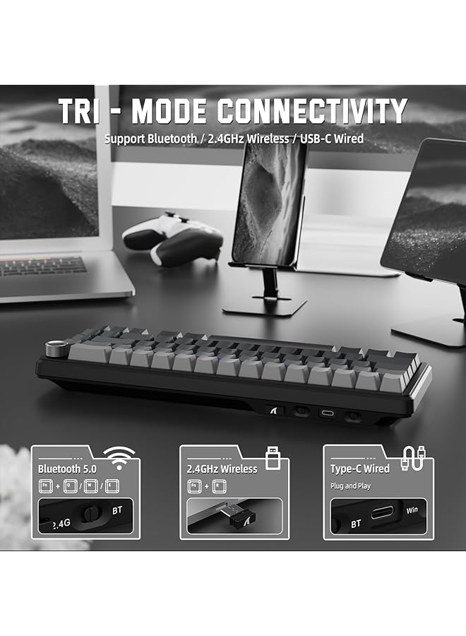 X Attack Shark X66 65% Wireless Mechanical Keyboard With on Hot Swap Rgb Gaming Keyboard 60 Percent Bt/2.4G/Usb C Linear Switch Side Printed Pbt Keycap Moonlit Night - Image 3