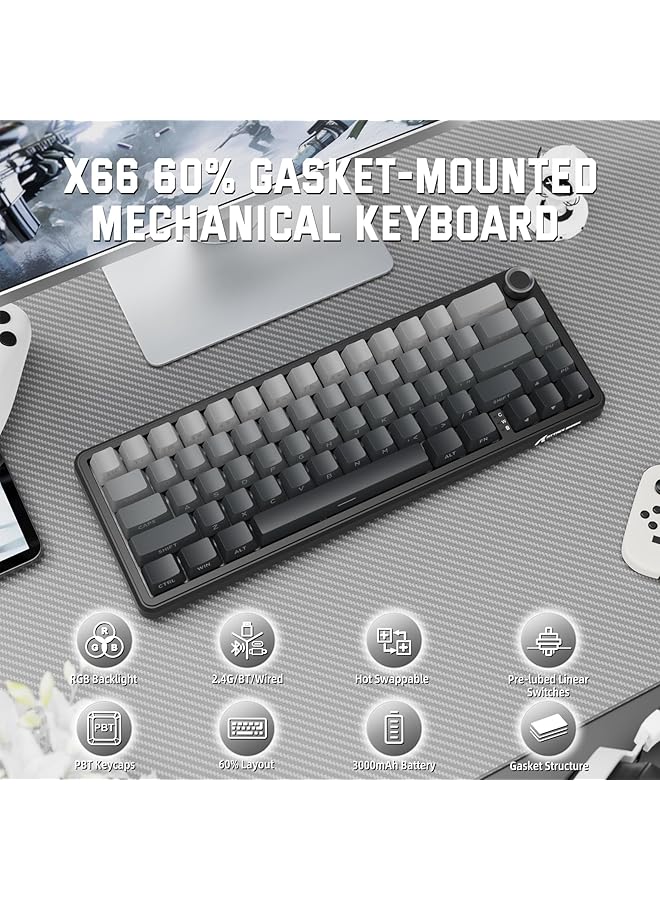 X Attack Shark X66 65% Wireless Mechanical Keyboard With on Hot Swap Rgb Gaming Keyboard 60 Percent Bt/2.4G/Usb C Linear Switch Side Printed Pbt Keycap Moonlit Night - Image 2