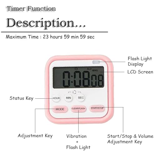 Sixfire Digital Kitchen Timer Stopwatch, Countdown Large Digits for Cooking, Chef Cooking Timer Clock with Loud Alarm Desk Timer Countdown Reminder for Home Office (Pink) - Image 3