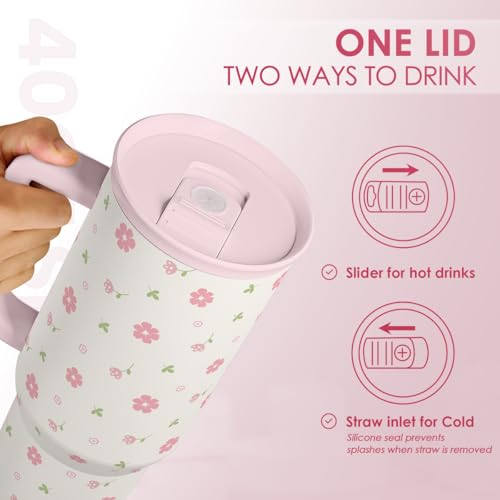 SANDJEST Floral 40oz Tumbler with Handle and Straw – Flowers Insulated Stainless Steel Travel Coffee Mug for Women Girls - Gift Idea for Birthday Christmas Mothers Day - Image 4