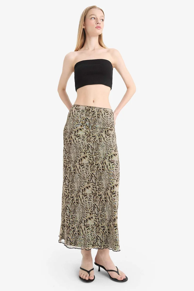 ديفاكتو A Cut Patterned Regular Waist Cotton Lining Tulle Maxi Skirt