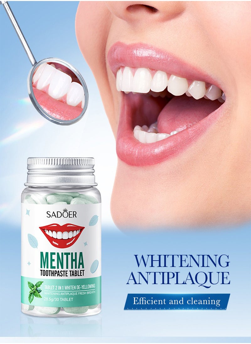 SADOER - Mentha Toothpaste Tablet, 2 in 1 Toothpaste Mouthwash, Natural Teeth Whitening Remineralizing Tablets, Antiplaque Fresh Travel Toothpaste Tabs (30 Tablets) - Image 1