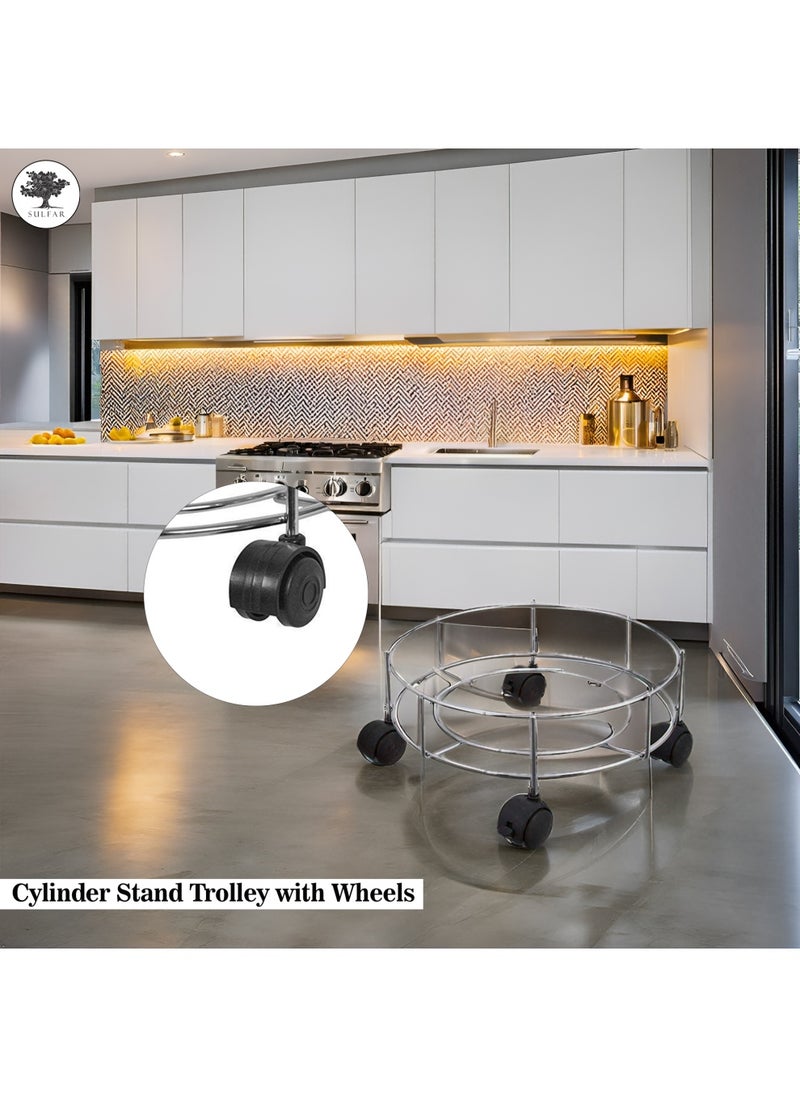 sulfar Sulfar Stainless Steel Gas Cylinder Trolly/LPG Gas Cylinder Stand Trolley with Wheels (Silver) | LPG Gas Cylinder Trolley with 4 Wheels (5mm)  - Image 5