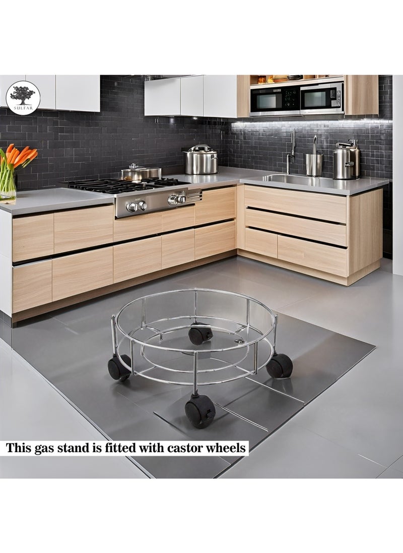 sulfar Sulfar Stainless Steel Gas Cylinder Trolly/LPG Gas Cylinder Stand Trolley with Wheels (Silver) | LPG Gas Cylinder Trolley with 4 Wheels (5mm)  - Image 3
