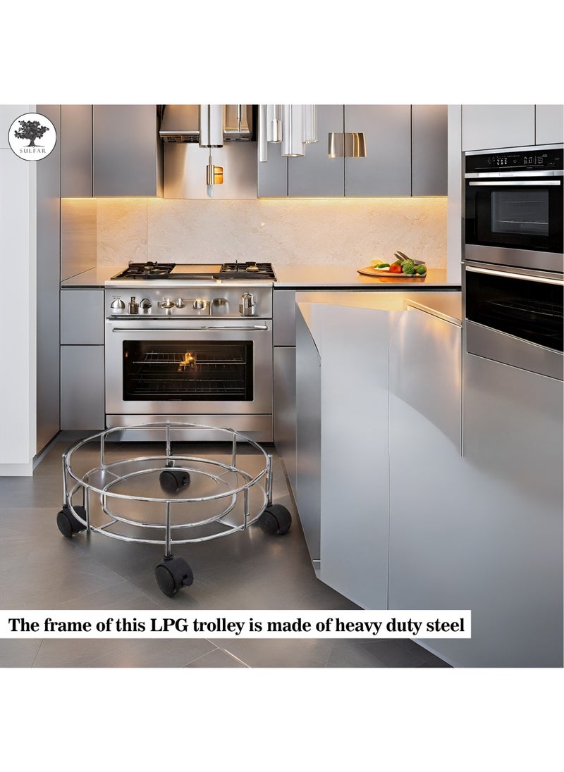 sulfar Sulfar Stainless Steel Gas Cylinder Trolly/LPG Gas Cylinder Stand Trolley with Wheels (Silver) | LPG Gas Cylinder Trolley with 4 Wheels (5mm)  - Image 4