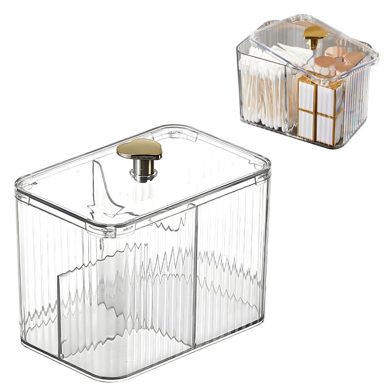 HoopVool® Cosmetic And Makeup Organizer Box, Cotton Swabs Storage with Lid,Makeup Pad Holder, Bathroom Canister Multipurpose Box Divided for Face Brush Pens. (Transparent Heart) - Image 1