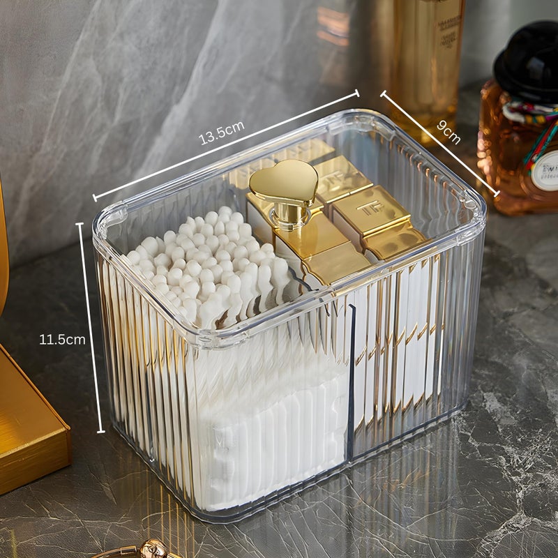 HoopVool® Cosmetic And Makeup Organizer Box, Cotton Swabs Storage with Lid,Makeup Pad Holder, Bathroom Canister Multipurpose Box Divided for Face Brush Pens. (Transparent Heart) - Image 2