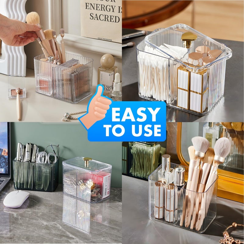 HoopVool® Cosmetic And Makeup Organizer Box, Cotton Swabs Storage with Lid,Makeup Pad Holder, Bathroom Canister Multipurpose Box Divided for Face Brush Pens. (Transparent Heart) - Image 3