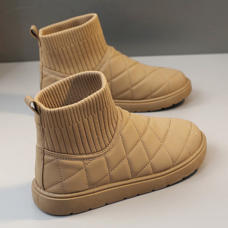 Snow Boots Womens Winter fleece-lined Thickened 2024 New Warm Shoes Womens Bread Shoes Thick Sole Outer Wearing Cotton Shoes Womens Winter Khaki