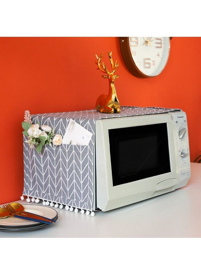 Generic Microwave Oven Cover, Dustproof Protector Decorative Kitchen Appliance Cover, with Side 4 Storage Organizer Bags 11.8x35.4", Oil Proof Cloth Cotton Linen Kitchen Toaster Protector (Gray Triangle)  - Image 2