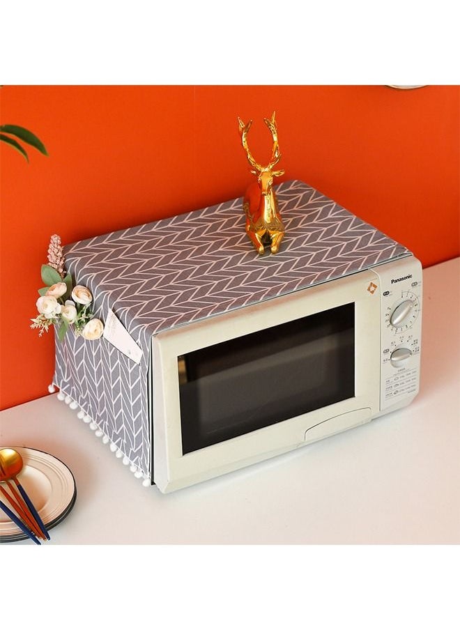 Generic Microwave Oven Cover, Dustproof Protector Decorative Kitchen Appliance Cover, with Side 4 Storage Organizer Bags 11.8x35.4", Oil Proof Cloth Cotton Linen Kitchen Toaster Protector (Gray Triangle)  - Image 3
