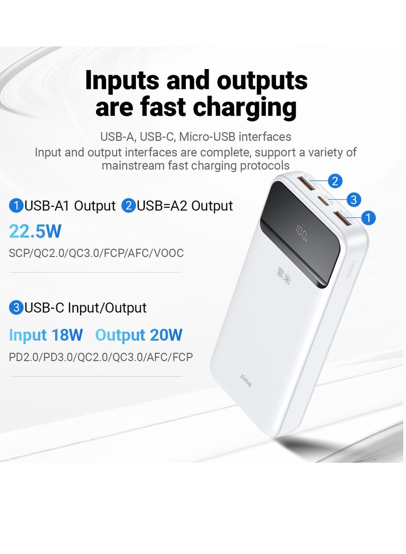 زيم بنك الطاقة zime B225، سعة 10000 مللي أمبير، شاحن محمول سريع بقدرة 22.5 واط كحد أقصى، منفذ USB-C واحد، منفذان USB-A، بطارية احتياطية لأجهزة iPhone من سلسلة 16/15/14/13، وGalaxy، وغيرها - Image 3