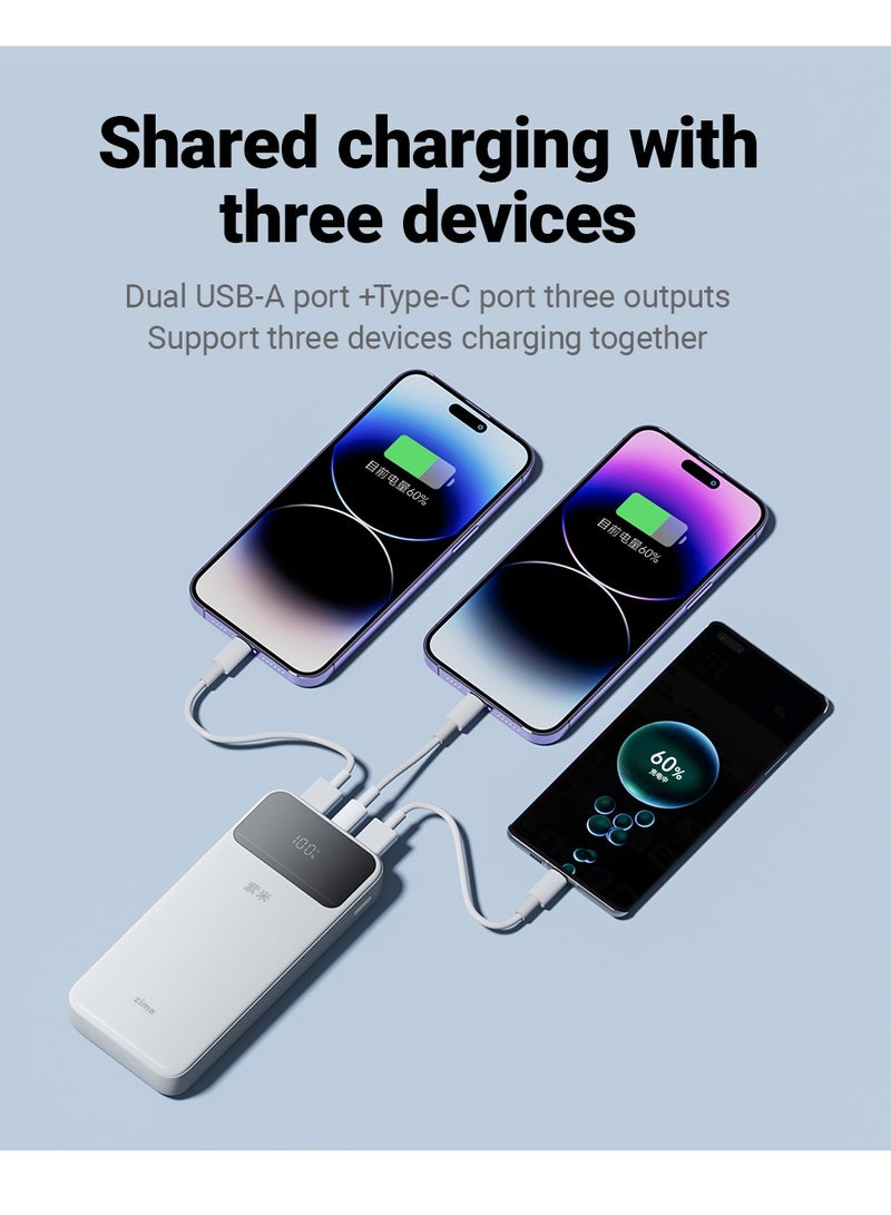 زيم بنك الطاقة zime B225، سعة 10000 مللي أمبير، شاحن محمول سريع بقدرة 22.5 واط كحد أقصى، منفذ USB-C واحد، منفذان USB-A، بطارية احتياطية لأجهزة iPhone من سلسلة 16/15/14/13، وGalaxy، وغيرها - Image 5