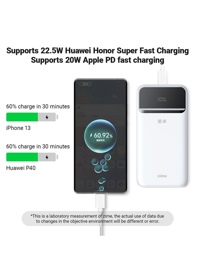 زيم بنك الطاقة zime B225، سعة 10000 مللي أمبير، شاحن محمول سريع بقدرة 22.5 واط كحد أقصى، منفذ USB-C واحد، منفذان USB-A، بطارية احتياطية لأجهزة iPhone من سلسلة 16/15/14/13، وGalaxy، وغيرها - Image 2