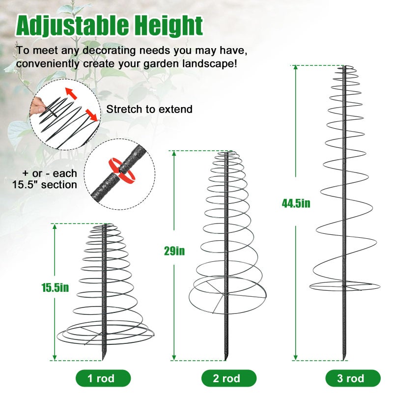 VRIEZOP Spiral Frame Trellis for Climbing Plants Outdoor Indoor - 44" Adjustable Heavy Duty Metal Garden Plant Support with Anti-Wobble Screws,for Pole Beans,Tomato, Sweet Pea,Clematis,Potted Plants,Vine - Image 5