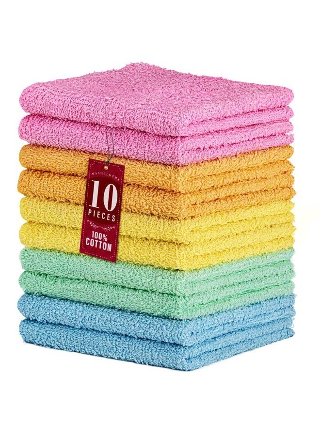 DecorRack 10 Pack 100% Cotton Wash Cloth, Luxurious Soft, 12 x 12 inch Ultra Absorbent, Machine Washable Washcloths, Assorted Colors (10 Pack) - Image 1