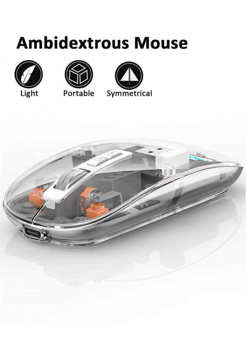 SYOSI - Wireless Bluetooth Mouse, Tri-Mode (BT1+BT2+2.4G) USB C Rechargeable Computer Mouse, Full Transparent Portable Silent Mouse with USB Receiver for Laptop (Grey) - Image 1