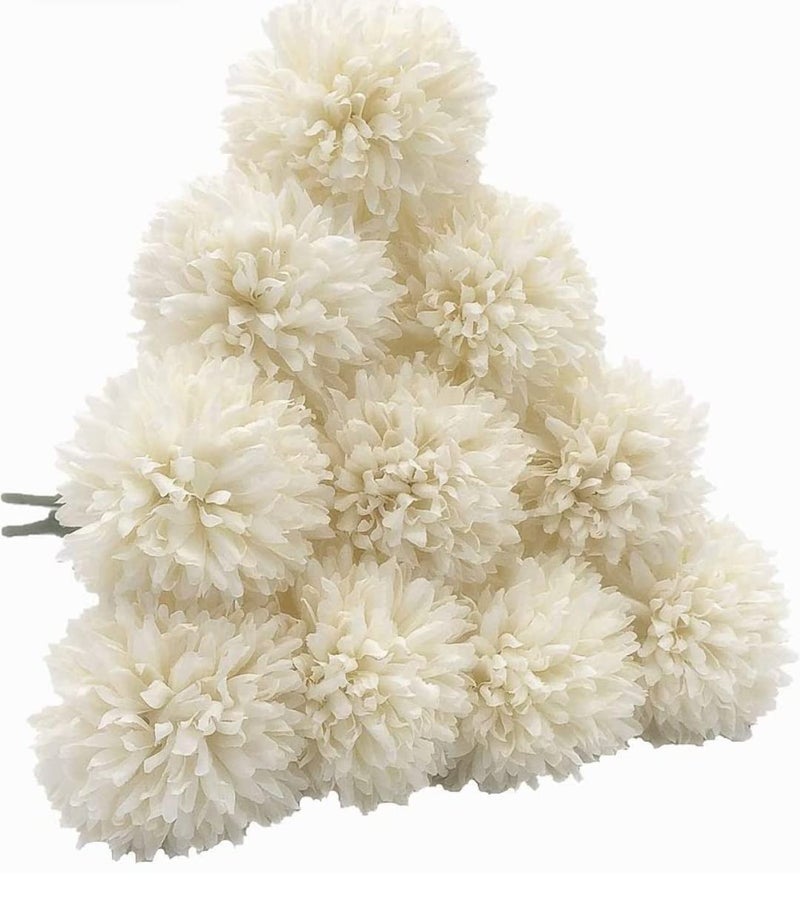 VRB Dec™ Artificial Chrysanthemum Ball Hydrangea Fake Flowers Sticks Bunch for Home Decor,Room Decorations, Living Room Table Decoration Plants (Without Vase Pot) (White) - Image 4