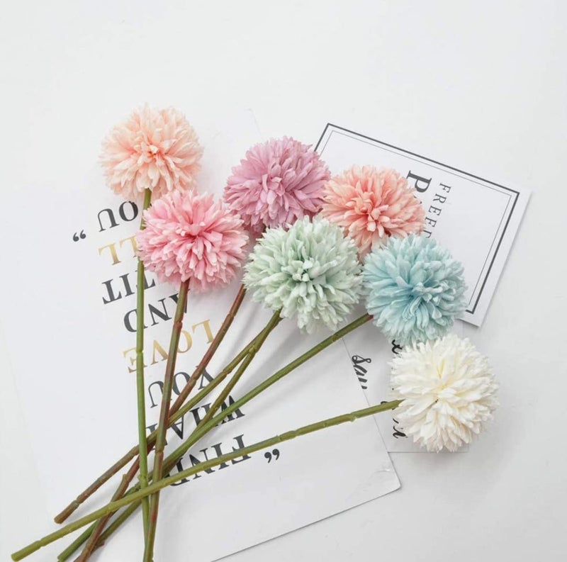 VRB Dec™ Artificial Chrysanthemum Ball Hydrangea Fake Flowers Sticks Bunch for Home Decor,Room Decorations, Living Room Table Decoration Plants (Without Vase Pot) (White) - Image 5