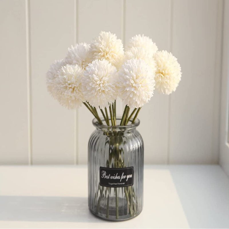 VRB Dec™ Artificial Chrysanthemum Ball Hydrangea Fake Flowers Sticks Bunch for Home Decor,Room Decorations, Living Room Table Decoration Plants (Without Vase Pot) (White) - Image 1