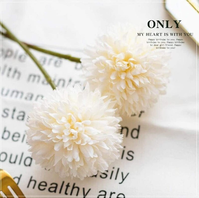 VRB Dec™ Artificial Chrysanthemum Ball Hydrangea Fake Flowers Sticks Bunch for Home Decor,Room Decorations, Living Room Table Decoration Plants (Without Vase Pot) (White) - Image 3