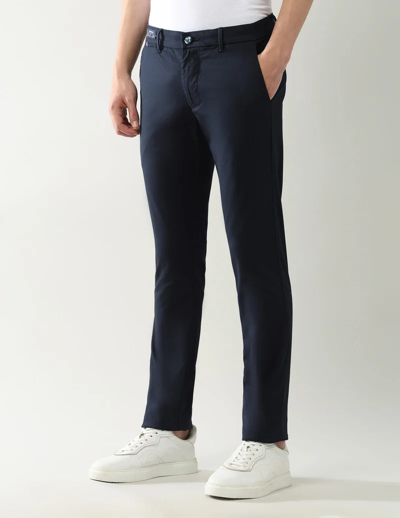 Arrow Navy Slim Fit Dobby Autopress Flx Trousers for Men | Best Price UAE