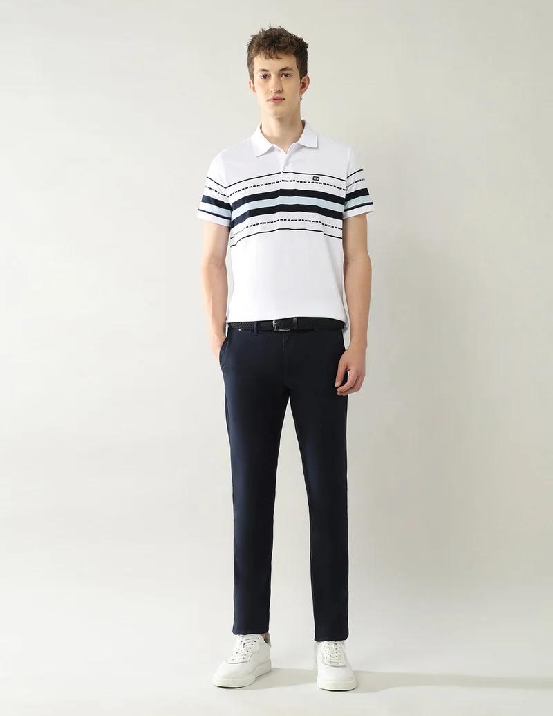 Arrow Navy Slim Fit Dobby Autopress Flx Trousers for Men | Best Price UAE