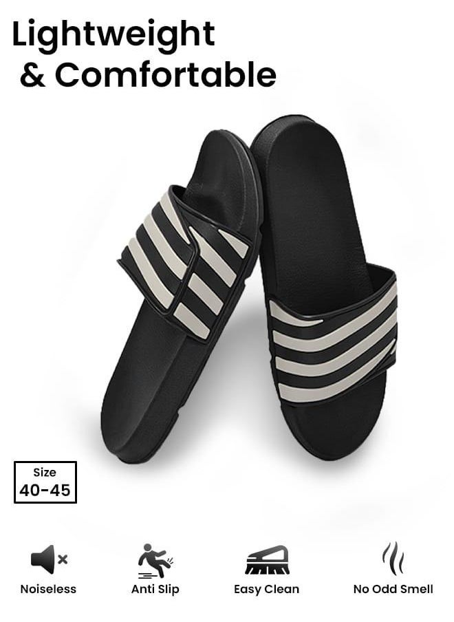 Generic Ultra Comfort Non-Slip Slides Arch Support Striped Sandals Slippers for Women and Men Shower Sandals for Indoor and Outdoor Use, Black  - Image 2