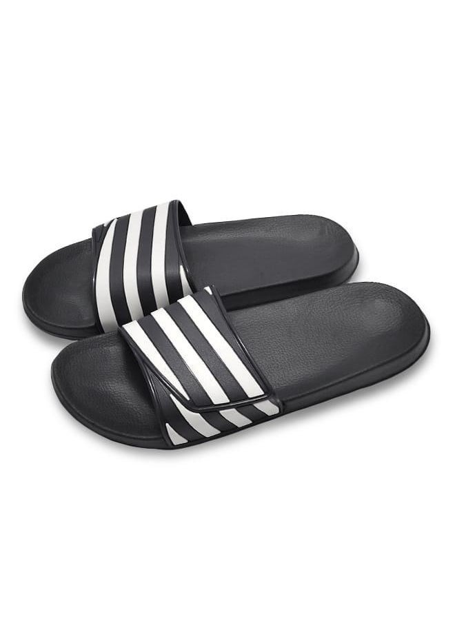 Generic Ultra Comfort Non-Slip Slides Arch Support Striped Sandals Slippers for Women and Men Shower Sandals for Indoor and Outdoor Use, Black  - Image 1