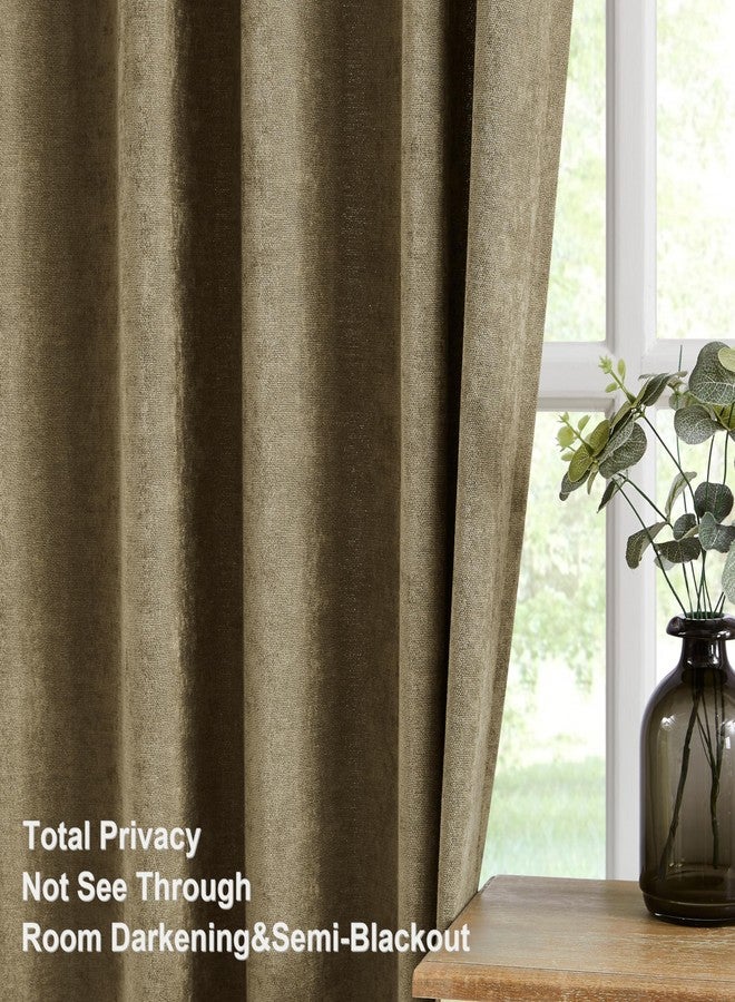 Vision Home Mocha Brown Pinch Pleated Curtains Velvet Chenille Light Filtering Window Curtains 84 inches for Living Room Bedroom Semi Sheer Pinch Pleat Drapes with Hooks 2 Panels 36" Wx84L,Mink - Image 2