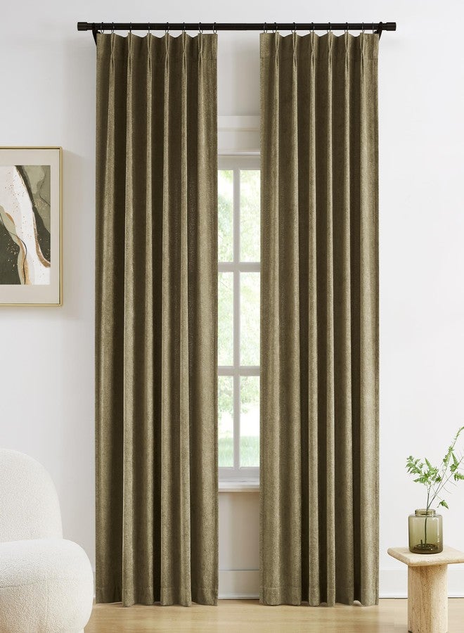 Vision Home Mocha Brown Pinch Pleated Curtains Velvet Chenille Light Filtering Window Curtains 84 inches for Living Room Bedroom Semi Sheer Pinch Pleat Drapes with Hooks 2 Panels 36" Wx84L,Mink - Image 1