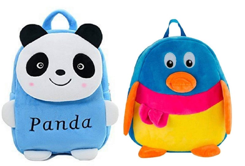 blue tree Kid's Soft Velvet Cartoon School Plush Backpack,Mini Bag,Travel Bag for Baby Boy/Girl (Blue Panda & Multi Penguin) - Image 5