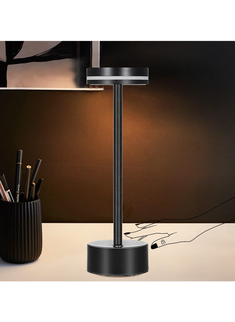 Generic Rechargeable Cordless Table Lamp, Modern LED Desk Lamp with Touch Sensor, Aluminum Shell,  3 Colors Stepless Dimming, USB-C Charging Port, Portable Bedside Lamp for Restaurant/Indoor/Outdoor(Black)  - Image 2