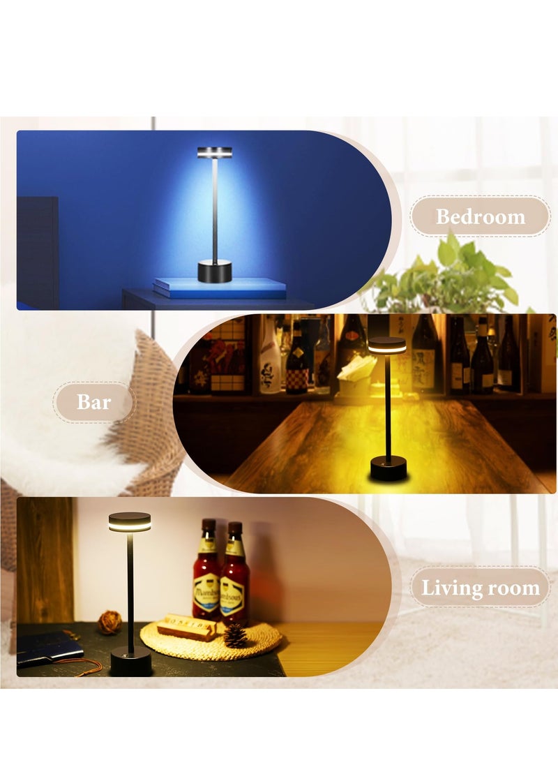 Generic Rechargeable Cordless Table Lamp, Modern LED Desk Lamp with Touch Sensor, Aluminum Shell,  3 Colors Stepless Dimming, USB-C Charging Port, Portable Bedside Lamp for Restaurant/Indoor/Outdoor(Black)  - Image 5